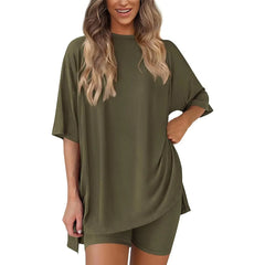 Effortless Summer Lounge Set Oversized Tee + Biker Shorts