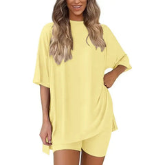 Effortless Summer Lounge Set Oversized Tee + Biker Shorts