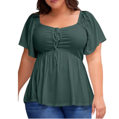 Women's Large-Sized Heart-Shaped Collar Short-Sleeved Ruffled Blouse