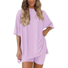 Effortless Summer Lounge Set Oversized Tee + Biker Shorts