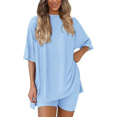 Effortless Summer Lounge Set Oversized Tee + Biker Shorts