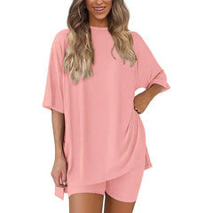 Effortless Summer Lounge Set Oversized Tee + Biker Shorts