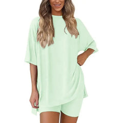 Effortless Summer Lounge Set Oversized Tee + Biker Shorts