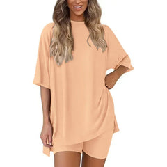 Effortless Summer Lounge Set Oversized Tee + Biker Shorts