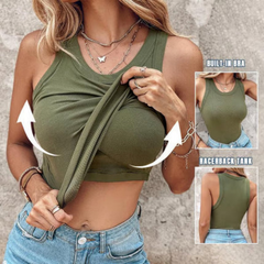 This Week's Special PricešRound Neck Built-in Bra Ribbed Tank Top Fit Casual Comfortableš„