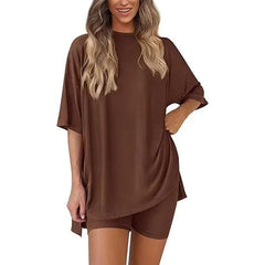 Women's Summer 2 Piece Lounge Set Oversized T-Shirt & Biker Shorts Matching Airport Travel Outfit