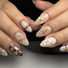 Cyflymder French Halo Dyeing Flowers Petal Almond Nail Art Fall Winter Fashion False Nails Detachable Finished Fake Nails Press on Nails