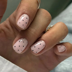 Cyflymder Cute White Polka Dot Pink Blush Short Round Nail Art Fashion Wearable Fake Nails Detachable Finished False Nails Press on Nails
