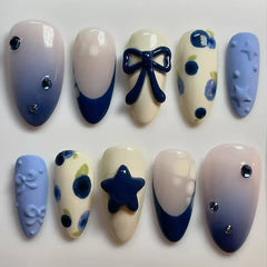 Cyflymder 24Pcs Mid-length Almond Fake Nails Cat's Eye Black Cat Bow Press on False Nails Heart Rhinestone Reusable Full Cover Nails Tips