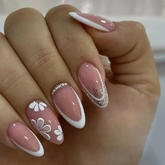 Cyflymder 24Pcs Leopard Print French Full Cover Nails Tips Mid-length Almond Reusable Press on Fake Nails Star Design Wine Red False Nails