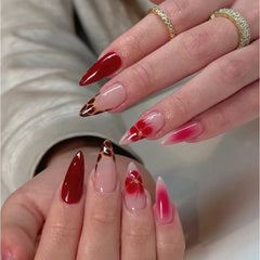 Cyflymder 24Pcs Purple French Fake Nails Press on Mid-length Almond False Nail with White Irregular Graffiti Wearable Ful Cover Nails Tips