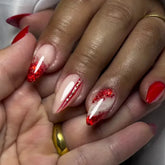 Cyflymder 24Pcs Red Fine Flash Wearable False Nails Short Square Fake Nails Simple Summer Press on Nails Detachable Full Cover Nail Tips