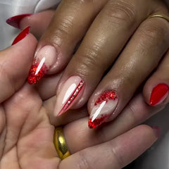 Cyflymder 24Pcs Red Fine Flash Wearable False Nails Short Square Fake Nails Simple Summer Press on Nails Detachable Full Cover Nail Tips
