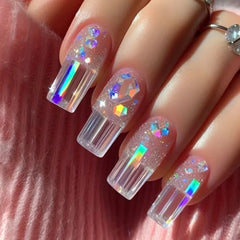 Cyflymder 24Pcs Mid-length Ballet Fake Nails Press on Orange Green Gradient Design False Nails Flower Pattern Wearable Full Cover Nail Tip