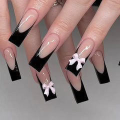 Cyflymder 24pcs White False Nails Long Ballet with French Design Flower Rhinestones Wearable Fake Nails Full Cover Press on Nails Tips Art
