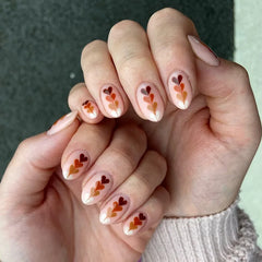 Cyflymder 24Pcs Golden Stripe Design Fake Nails Red Flower Grass Wearable Press on False Nails Art Mid-length Almond Full Cover Nails Tips