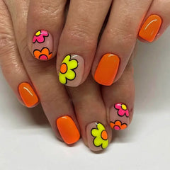 Cyflymder 24Pcs Short Square Head Nails Set Press on Coloeful Polka Dot French Fake Nail Shiny Powder Wearable Full Cover False Nials Tips