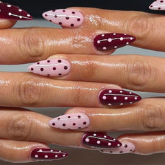 Cyflymder Bowknot Pearl French Brown Wearable Nail Art White Round Polka Dot Fake Nails Detachable Finished False Nails Press on Nails