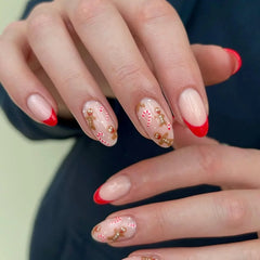 Cyflymder 24Pcs Short Round Head Fake Nails Snowfield Santa Claus Design Press on False Nails Snowman Bow Detachable Full Cover Nails Tips