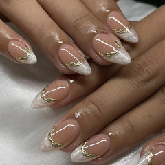 Cyflymder 24Pcs Almond False Nails Cute Strawberries with French Design Simple White Wearable Fake Nails Decoration Press on Nail Tips Art