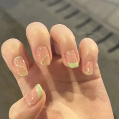 Cyflymder 24pcs Retro French Press on Nails Black Polka Dot False Nails Simple Wearable Stick-on Nails Fake Nail Uñas Накладные Ногти 네일팁