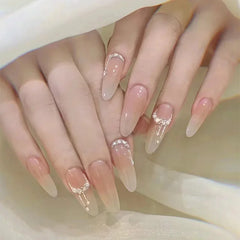 Cyflymder 30Pcs Almond Press on Fake Nails Long French False Nails With Pink Wearable Flower Design Oval Manicure Full Cover Nail Tips