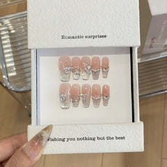 Cyflymder 10Pcs French Handmade Press on Nails Fake Nails with Pearl Decoration Wearable Stick-on Nails Full Cover False Nail Uñas 네일팁