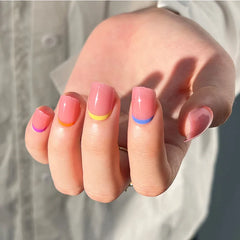 Cyflymder Nude Pink Wearable Nail Tip Art Glitter Powder Pearl Rhinestones Fake Nail Full Finished False Nail Press on Nails Glue Manicure