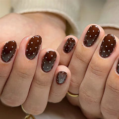 Cyflymder Cute White Polka Dot Pink Blush Short Round Nail Art Fashion Wearable Fake Nails Detachable Finished False Nails Press on Nails