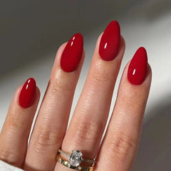 Cyflymder 24Pcs Red Fine Flash Wearable False Nails Short Square Fake Nails Simple Summer Press on Nails Detachable Full Cover Nail Tips
