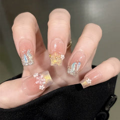 Cyflymder 10Pcs French Handmade Press on Nails Purple Cat Eye Fake Nails White Star Wearable Stick-on Nails Full Cover False Nail 네일팁 Uñas