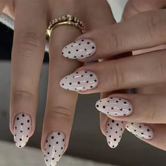 Cyflymder Cute White Polka Dot Pink Blush Short Round Nail Art Fashion Wearable Fake Nails Detachable Finished False Nails Press on Nails
