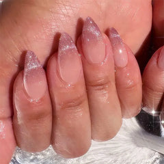 Cyflymder 24Pcs Almond False Nails Cute Strawberries with French Design Simple White Wearable Fake Nails Decoration Press on Nail Tips Art