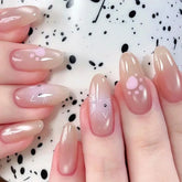 Cyflymder Cute Pink Cat Paw Print Kitten Nail Art Shiny Nude Cat Eye Wearable Fake Nails Detachable Finished False Nails Press on Nails
