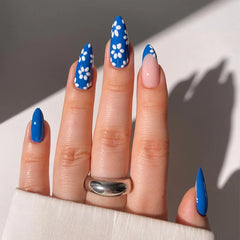 Cyflymder 24Pcs Purple French Fake Nails Press on Mid-length Almond False Nail with White Irregular Graffiti Wearable Ful Cover Nails Tips