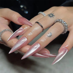 Cyflymder 24Pcs Wine Red Gradient French Press on Fake Nails Long Stiletto Detachable False Nails 3D Bow Pearl Heart Full Cover Nails Tips