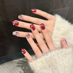 Cyflymder 24Pcs Short Square Head Nails Set Press on Coloeful Polka Dot French Fake Nail Shiny Powder Wearable Full Cover False Nials Tips