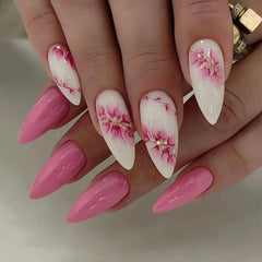 Cyflymder 24Pcs Mid-length French Almond Press on Nails Purple Edge Full Cover Fake Nails Love Heart Wearable Full Cover False Nails Tips