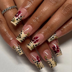Cyflymder 24pcs Brown French Square Press on Nails Retro False Nails Wearable Stick-on Nails Fake Nail Uñas Postizas Накладные Ногти 네일팁