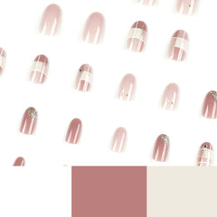 Cyflymder Nude Pink Wearable Nail Tip Art Glitter Powder Pearl Rhinestones Fake Nail Full Finished False Nail Press on Nails Glue Manicure