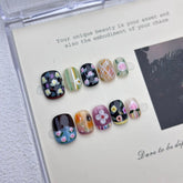 Cyflymder 10pcs Short Square Handmade Press on Nails Flower Pattern Fake Nails False Nail Artificial Nail 네일팁 Накладные Ногти Uñas