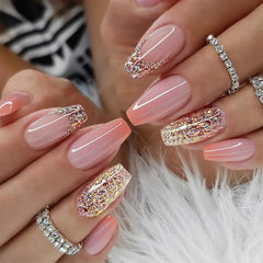 Cyflymder 24Pcs Fake Nails Press On Supplies False Charms Tips For ABS Nail Art And Decorations Manicure Extension Contains Jelly Gel