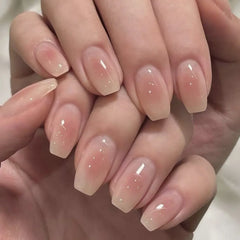 Cyflymder 24pcs French Square Press on Nails Pure False Nails Simple Wearable Stick-on Nails Fake Nail Uñas Postizas Накладные Ногти 네일팁