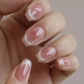 Cyflymder 24pcs French Square Press on Nails Pure False Nails Simple Wearable Stick-on Nails Fake Nail Uñas Postizas Накладные Ногти 네일팁