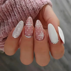 Cyflymder French Red Candy Stripe Silver Glitter Powder Christmas Fake Nails Detachable Finished False Nails Press on Nails with Glue