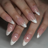 Cyflymder 24pcs Long French Almond Press on Nails Simple False Nails Wearable Stick-on Nails Fake Nail Накладные Ногти Uñas Postizas 네일팁