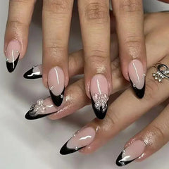 Cyflymder 24Pcs Almond False Nails Cute Strawberries with French Design Simple White Wearable Fake Nails Decoration Press on Nail Tips Art