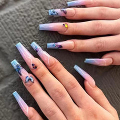 Cyflymder 24Pcs Long Square False Nails Simple White French Fake Nails Wearable Ballet Coffin Full Cover Nail Tips ABS Press on Nails