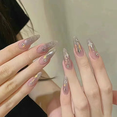 Cyflymder 30Pcs 3D Pink Fake Nails With Diamond Halloween Long Almond False Nail Butterfly Design Wearable Oval Press on Nails Tips Y2k