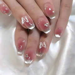 Cyflymder 24pcs/set Pink French Square Press on Nails Leopard Print False Nails Wearable Stick-on Nails Fake Nail Uñas Накладные Ногти 네일팁